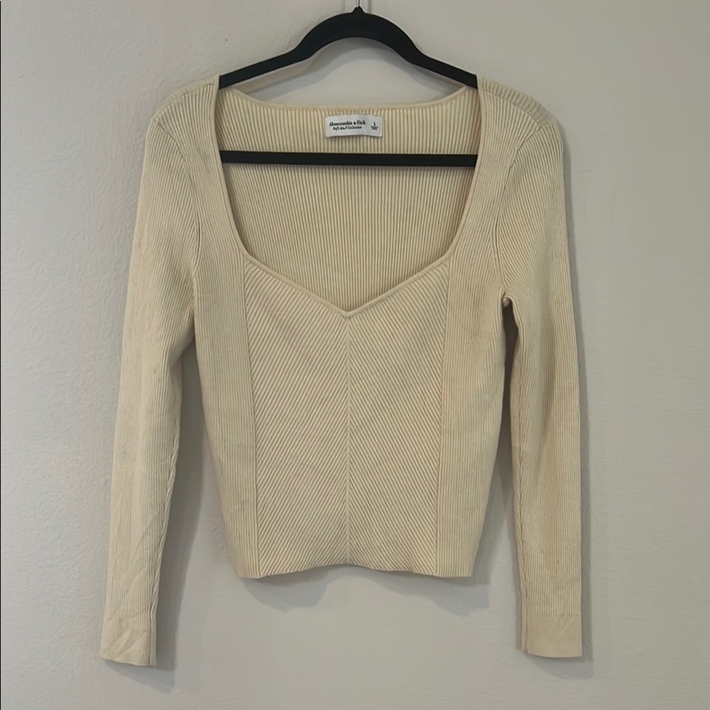 Abercrombie and Fitch Cream Ribbed Knit Top